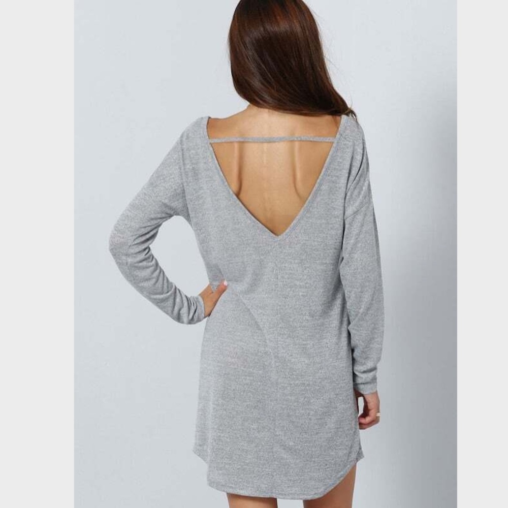Long Sleeve Tee Shirt Dress in Grey - Picture 6 of 8